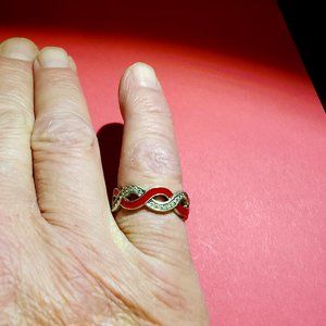 Vintage 925 Red & Silver Cz Diamonds Infinity Ring